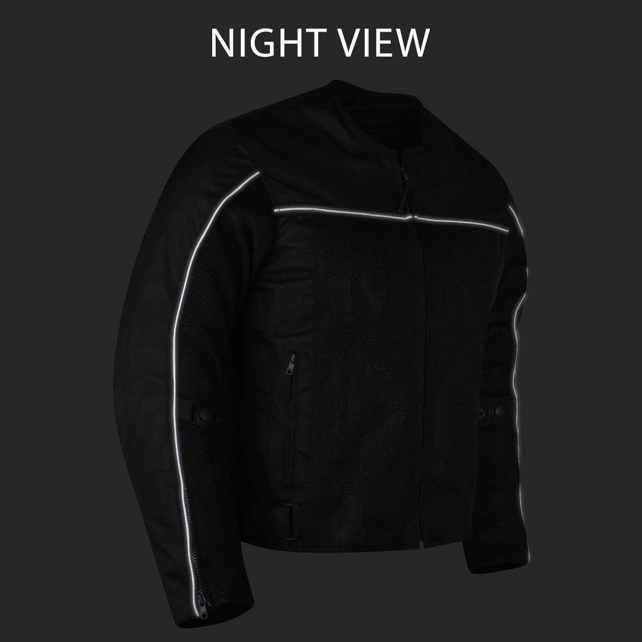 Advanced Vance VL1626 'Velocity' 3-Season Mesh/Textile CE Armor Motorcycle Jacket - Night View