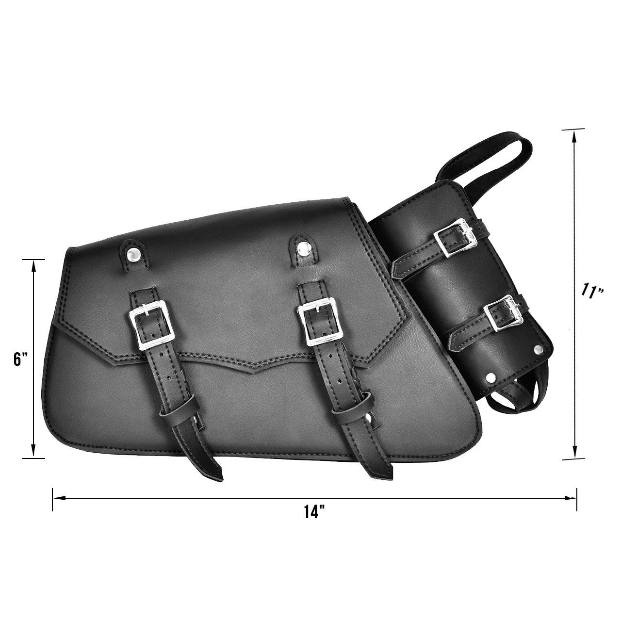 Vance VS151R Black Right Side Motorcycle Swing Arm Bag for Harley Honda Yamaha Kawasaki Indian Motorcycles - Info graphics