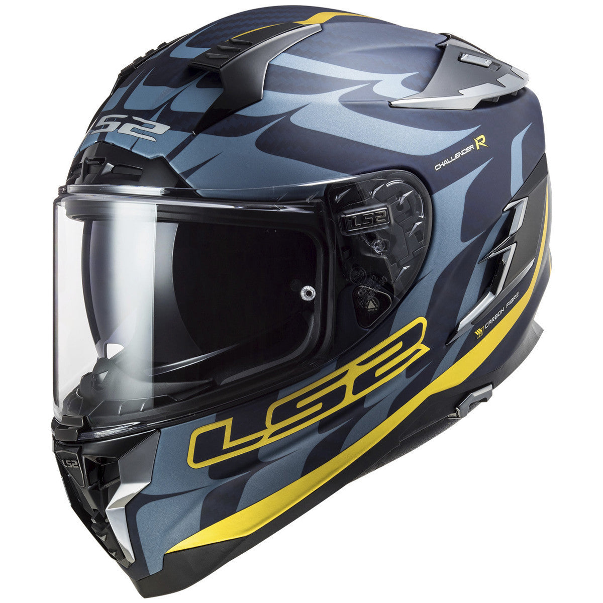 LS2 Challenger Carbon Flames Helmet-Blue/Yellow