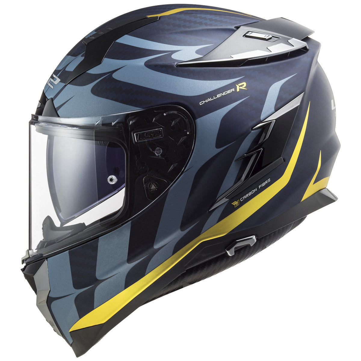 LS2 Challenger Carbon Flames Helmet-Blue/Yellow-Side-View