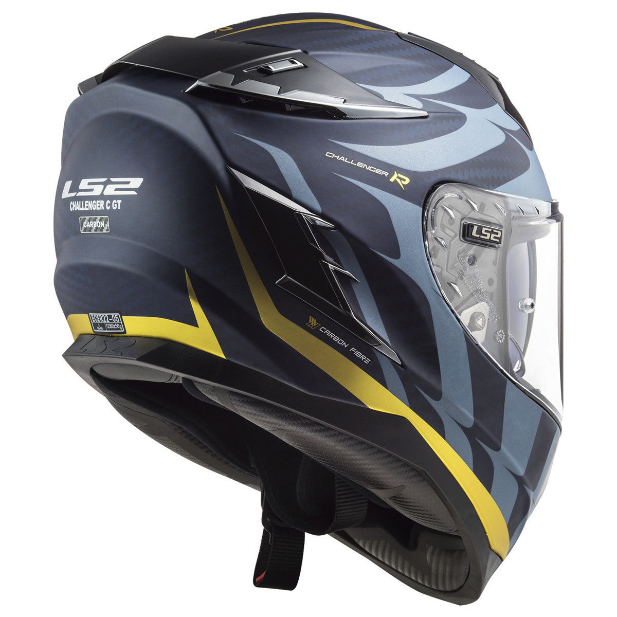 LS2 Challenger Carbon Flames Helmet-Blue/Yellow-Rear-View