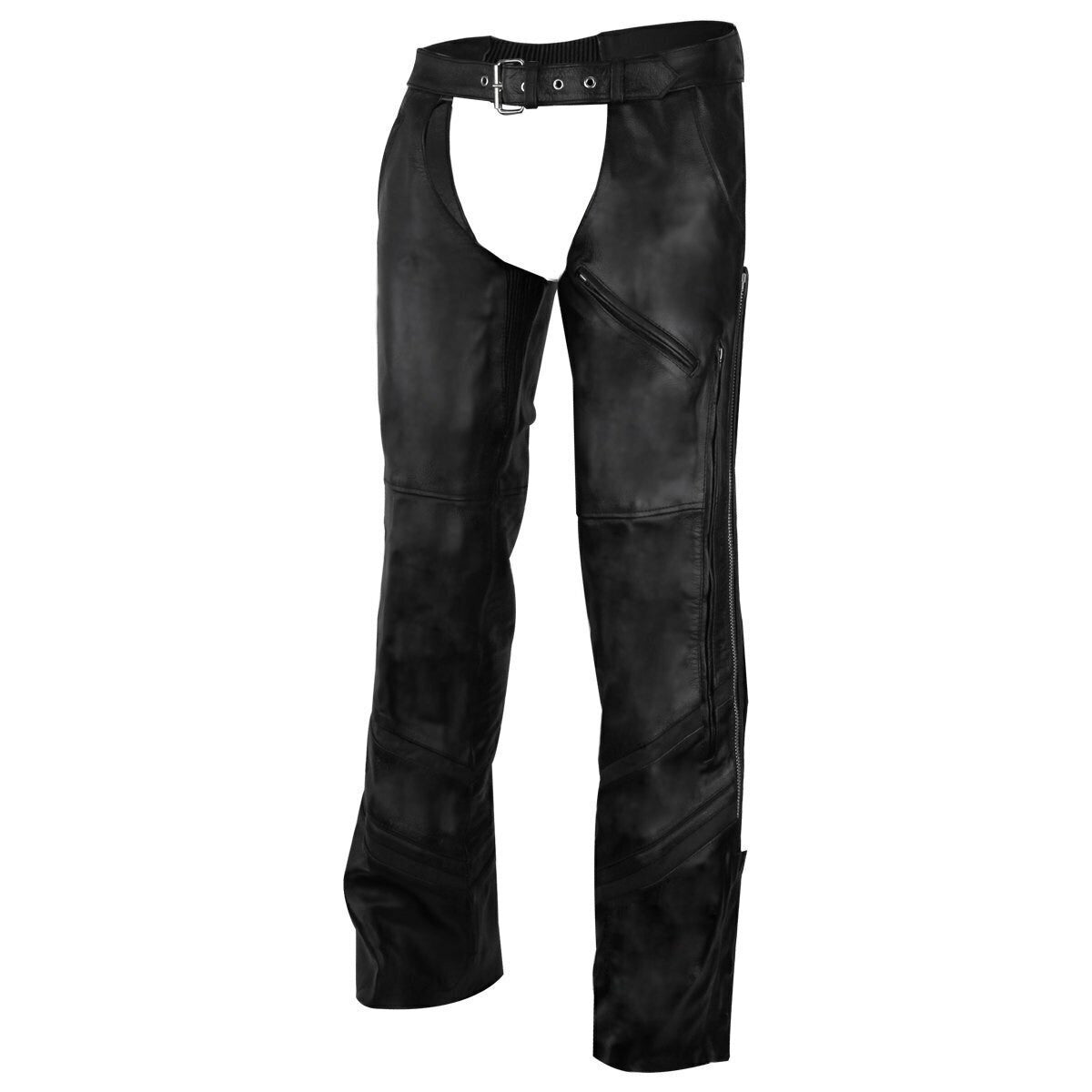 Vance Leather VL803 S Mens Black Reflective and Vented Premium Cowhide Leather Biker Motorcycle Riding Chaps