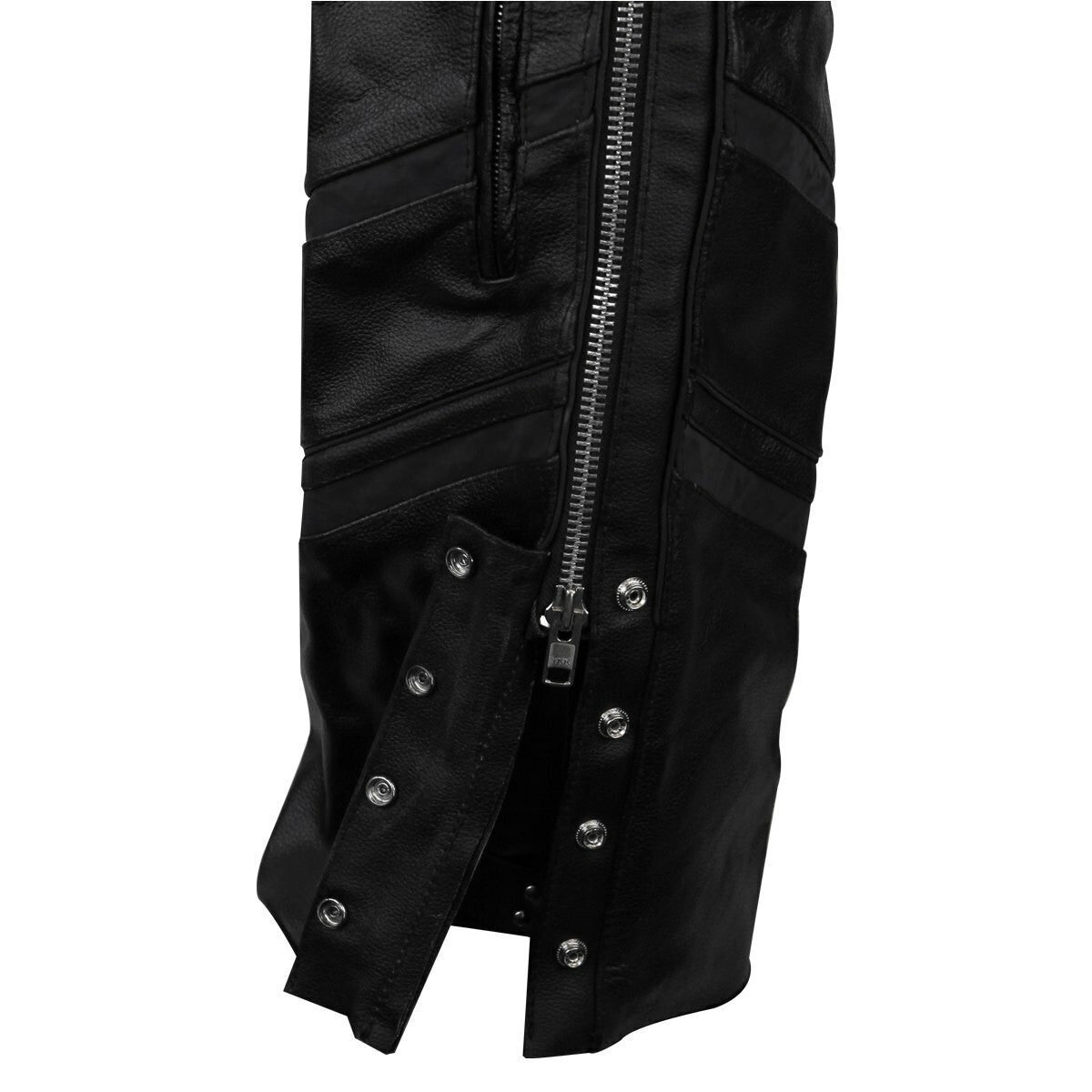 Vance Leather VL803 S Mens Black Reflective and Vented Premium Cowhide Leather Biker Motorcycle Riding Chaps - Detail