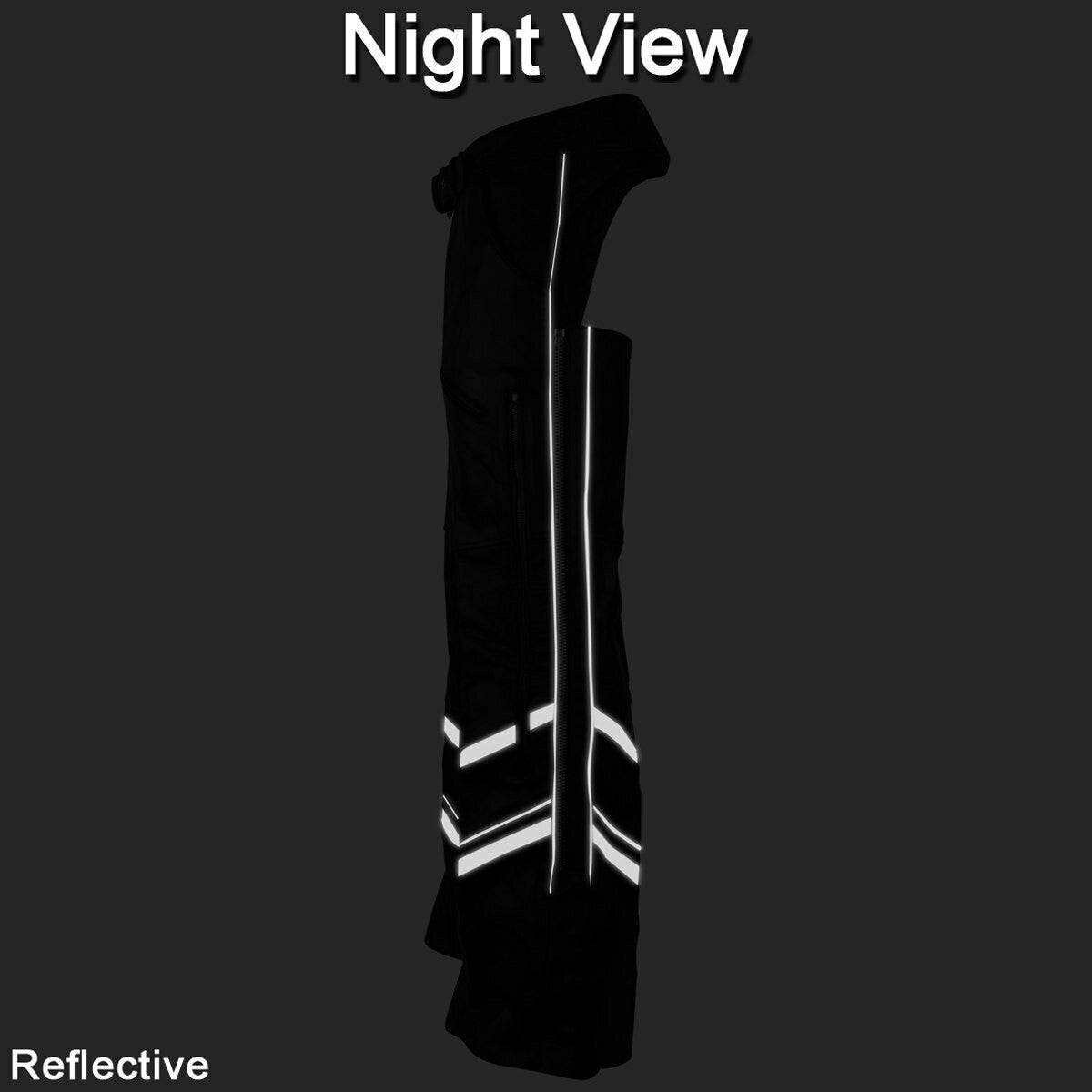 Vance Leather VL803 S Mens Black Reflective and Vented Premium Cowhide Leather Biker Motorcycle Riding Chaps - Night View