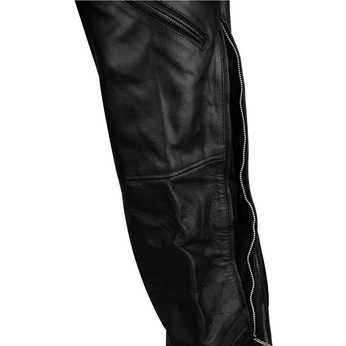 Vance Leather VL803 S Mens Black Reflective and Vented Premium Cowhide Leather Biker Motorcycle Riding Chaps - Detail