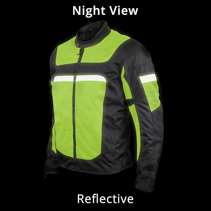 Vance VL1625HG Men's Advanced High Visibility All Season CE Armor Mesh Textile Motorbike Motorcycle Riding Jacket - side