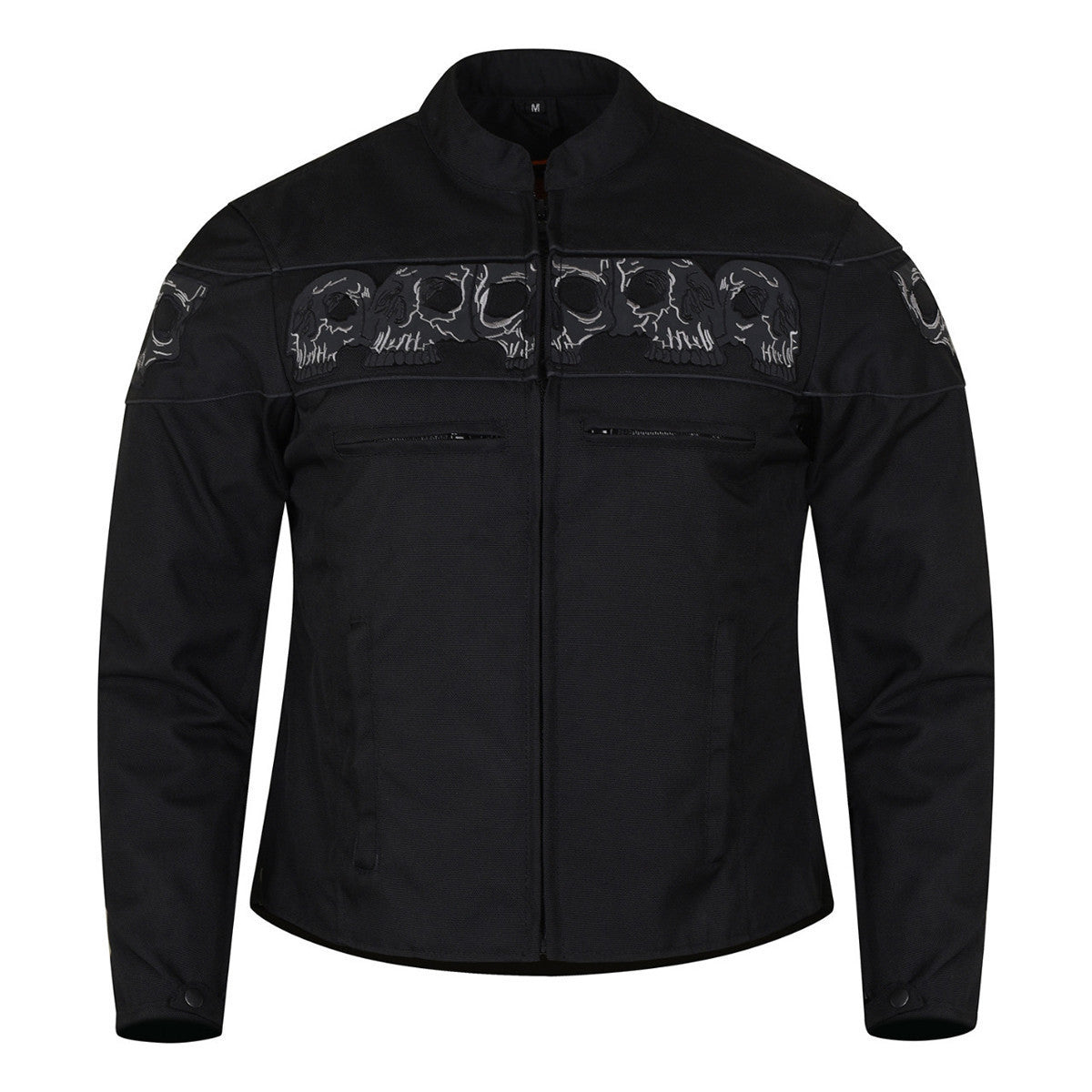 High Mileage HMM1535 Men's Concealed Carry Black Reflective Skulls Textile Motorcycle Jacket