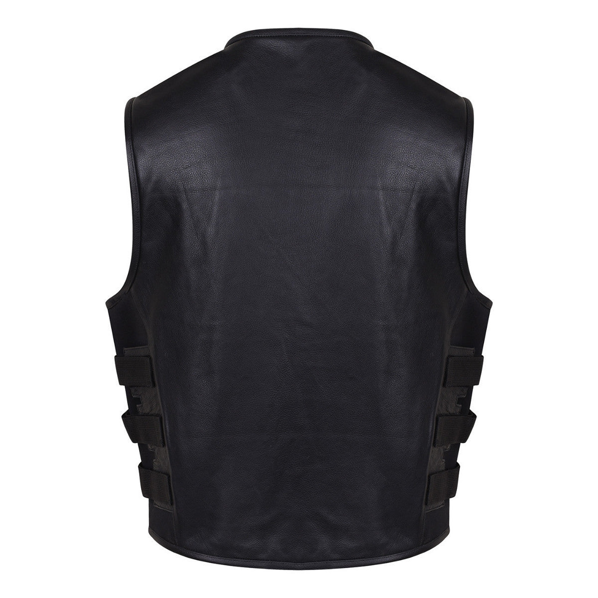 Vance VL904 Mens Black SWAT Team Style Premium Cowhide Biker Motorcycle Leather Vest - Back View