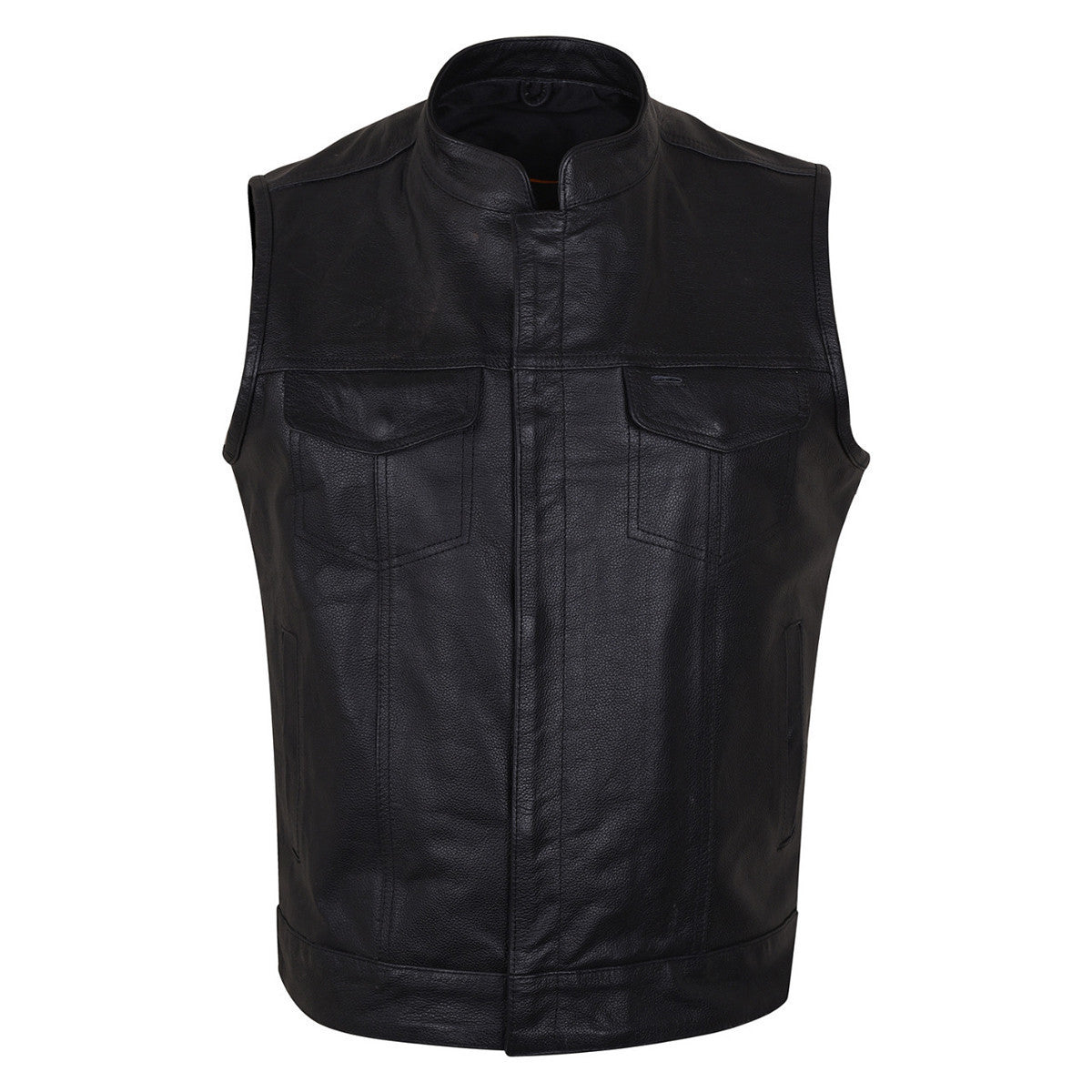 Vance VL914S Men's Black Zipper and Snap Closure Concealed Carry SOA Style Leather Biker Motorcycle Vest