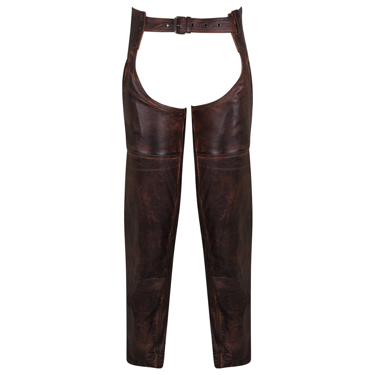 High Mileage HM814VB Men's and Women's Vintage Distressed Brown Biker Motorcycle Leather Chaps