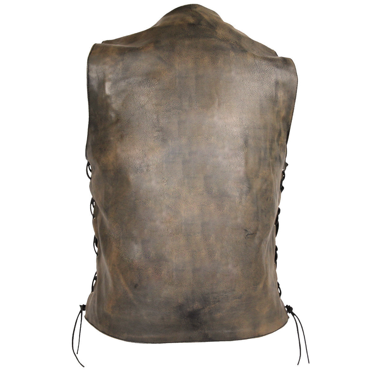 High Mileage HMM915DB Mens Distressed Brown Premium Cowhide Ten Pocket Leather Motorcycle Vest - Back View