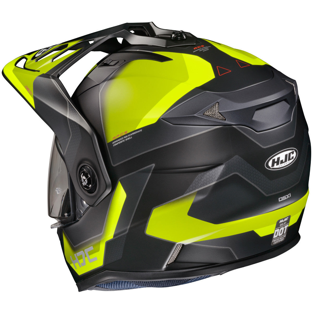 HJC DS-X1 Synergy Dual Sport Helmet - Hi-Viz Rear View