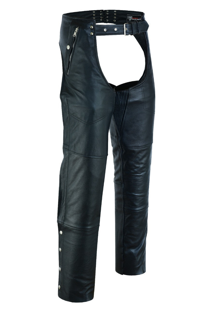 Vance Leather VL811S Men and Women Black Four Pocket Biker Leather Motorcycle Chaps - Side angle