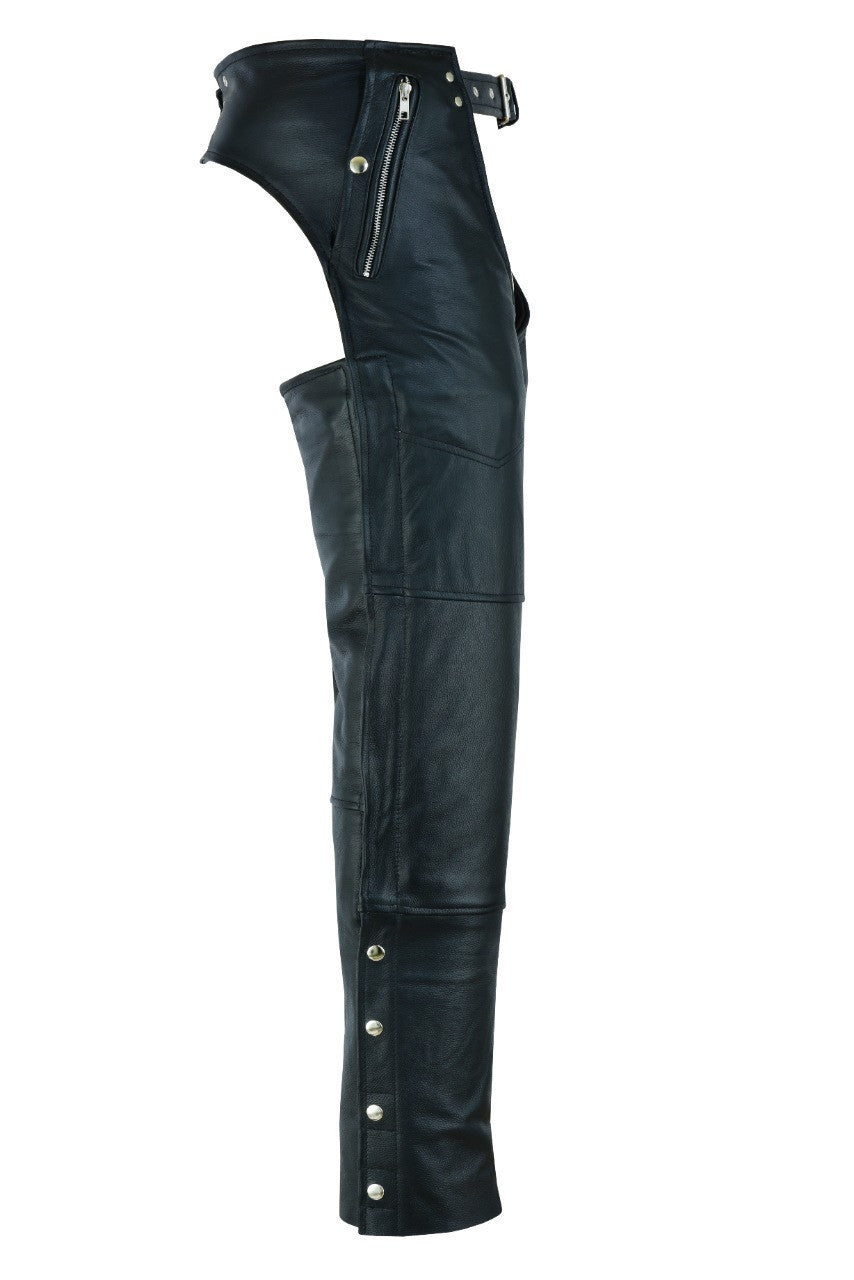 Vance Leather VL811S Men and Women Black Four Pocket Biker Leather Motorcycle Chaps - Side