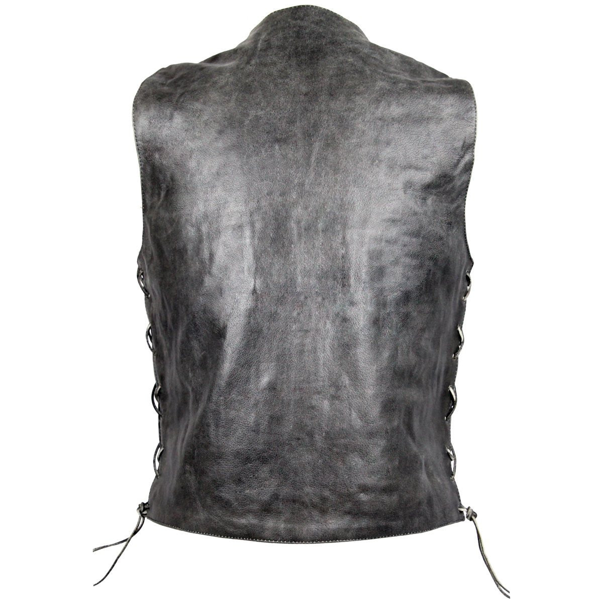 High Mileage HMM915DG Mens Distressed Gray Premium Cowhide Ten Pocket Leather Motorcycle Vest