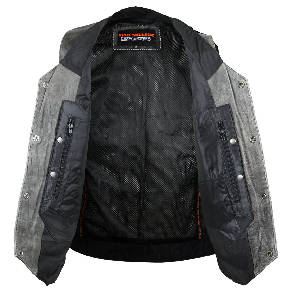 High Mileage HMM915DG Mens Distressed Gray Premium Cowhide Ten Pocket Leather Motorcycle Vest