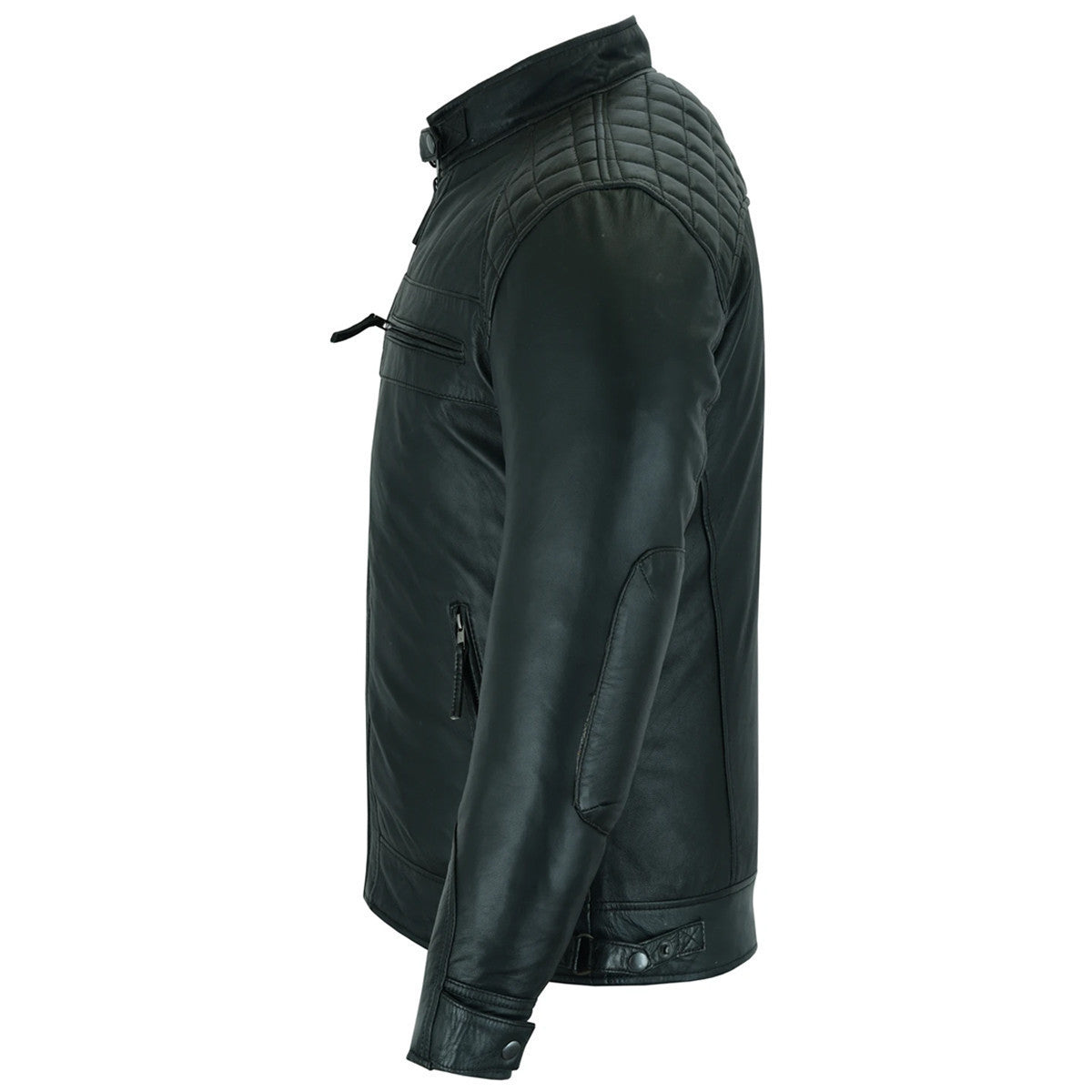 VL550B Vance Leather Men's Cafe Racer Gatsby Black Waxed Lambskin Motorcycle Leather Jacket - Side