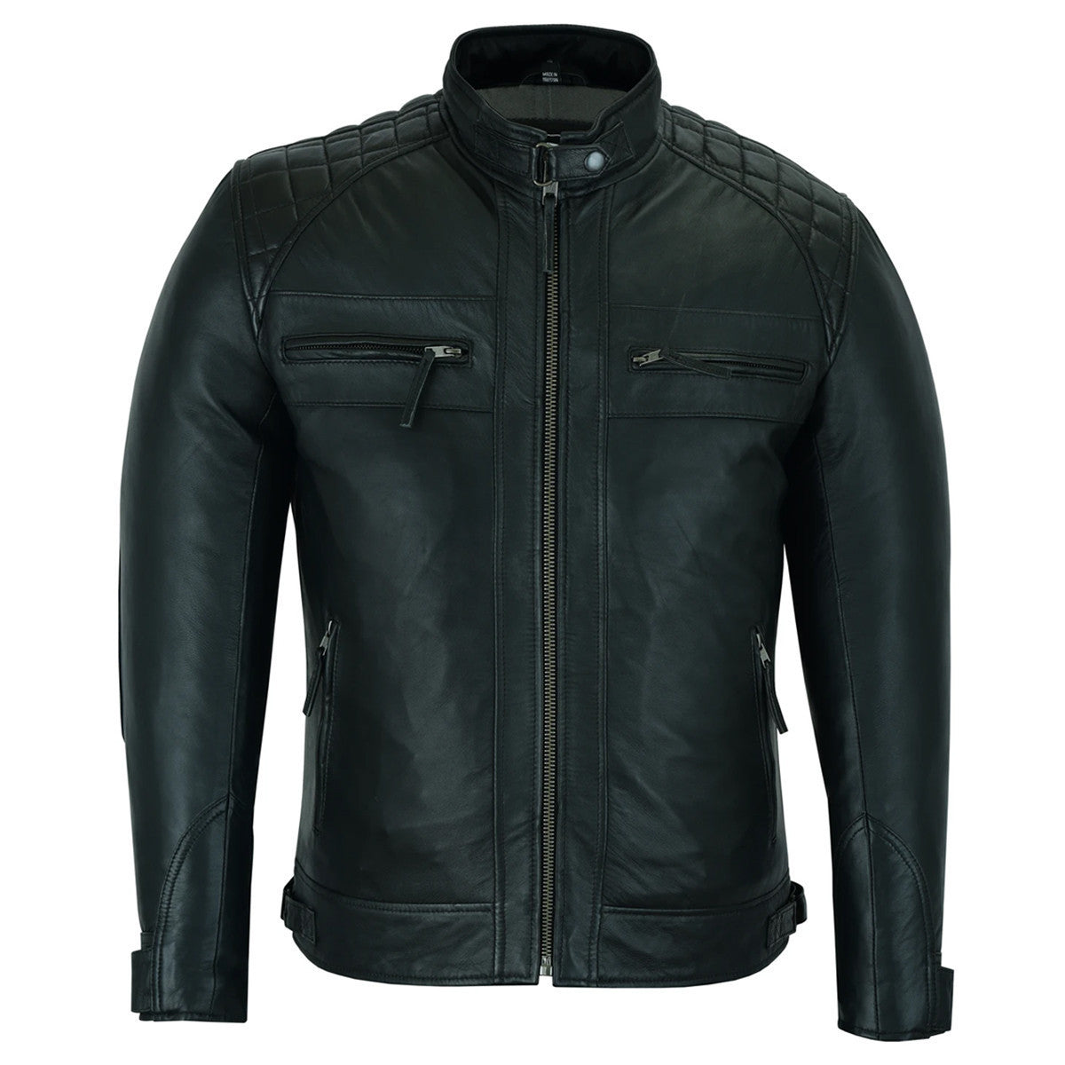 VL550B Vance Leather Men's Cafe Racer Gatsby Black Waxed Lambskin Motorcycle Leather Jacket