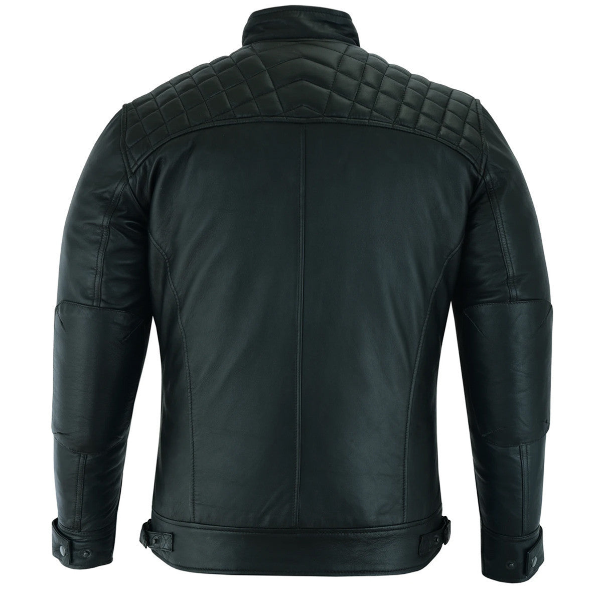 VL550B Vance Leather Men's Cafe Racer Gatsby Black Waxed Lambskin Motorcycle Leather Jacket - Back-View