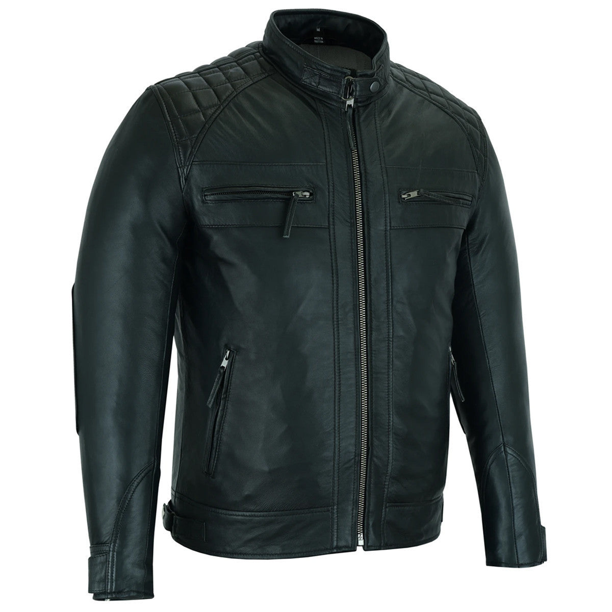 VL550B Vance Leather Men's Cafe Racer Gatsby Black Waxed Lambskin Motorcycle Leather Jacket - Side