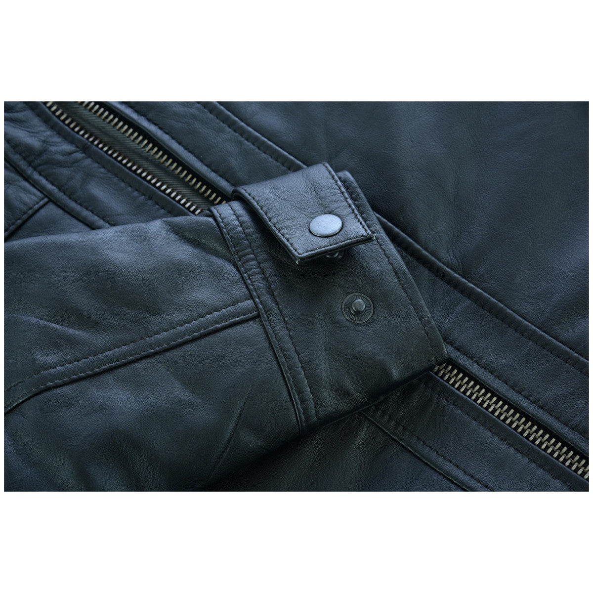 VL550B Vance Leather Men's Cafe Racer Gatsby Black Waxed Lambskin Motorcycle Leather Jacket - Detail