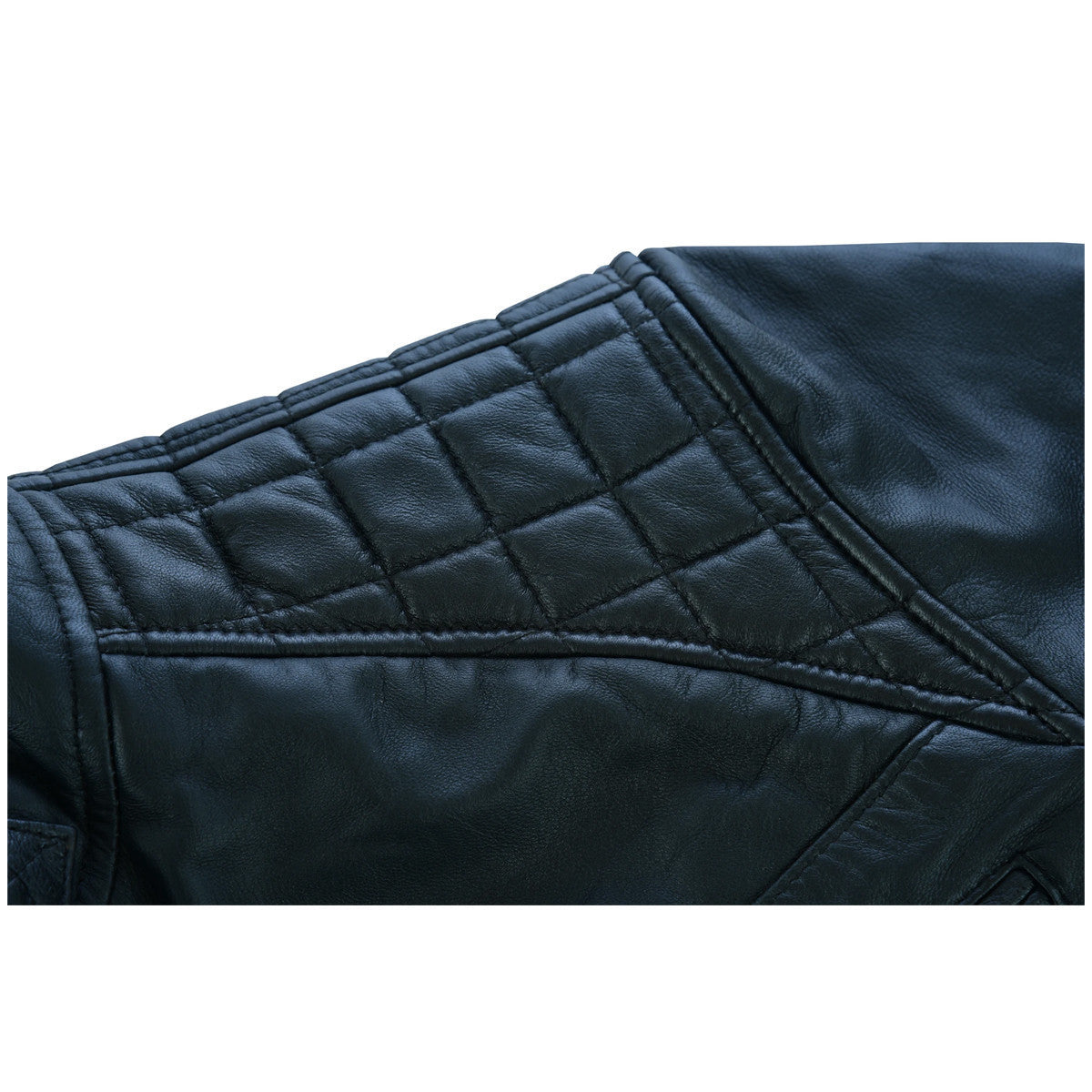 VL550B Vance Leather Men's Cafe Racer Gatsby Black Waxed Lambskin Motorcycle Leather Jacket - Detail