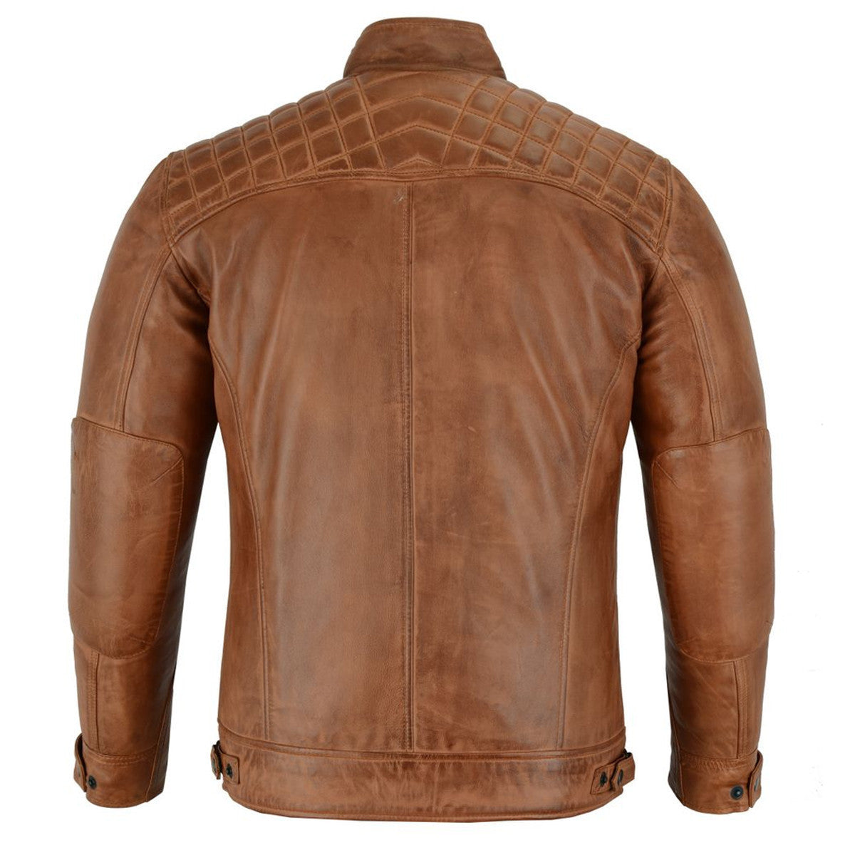 Vance Leather Men's Cafe Racer Waxed Lambskin Austin Brown Motorcycle Leather Jacket - Back View