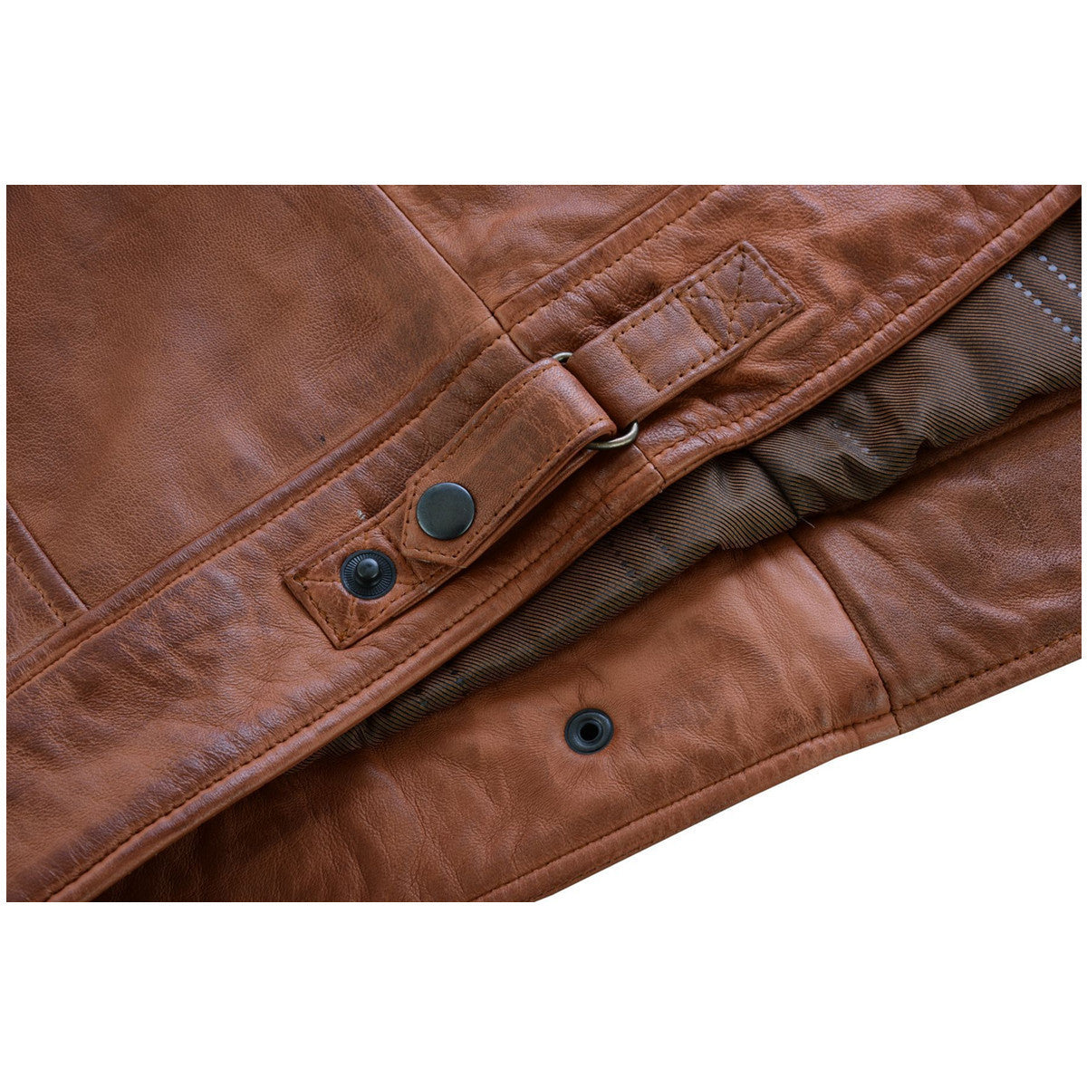 Vance Leather Men's Cafe Racer Waxed Lambskin Austin Brown Motorcycle Leather Jacket- Detail