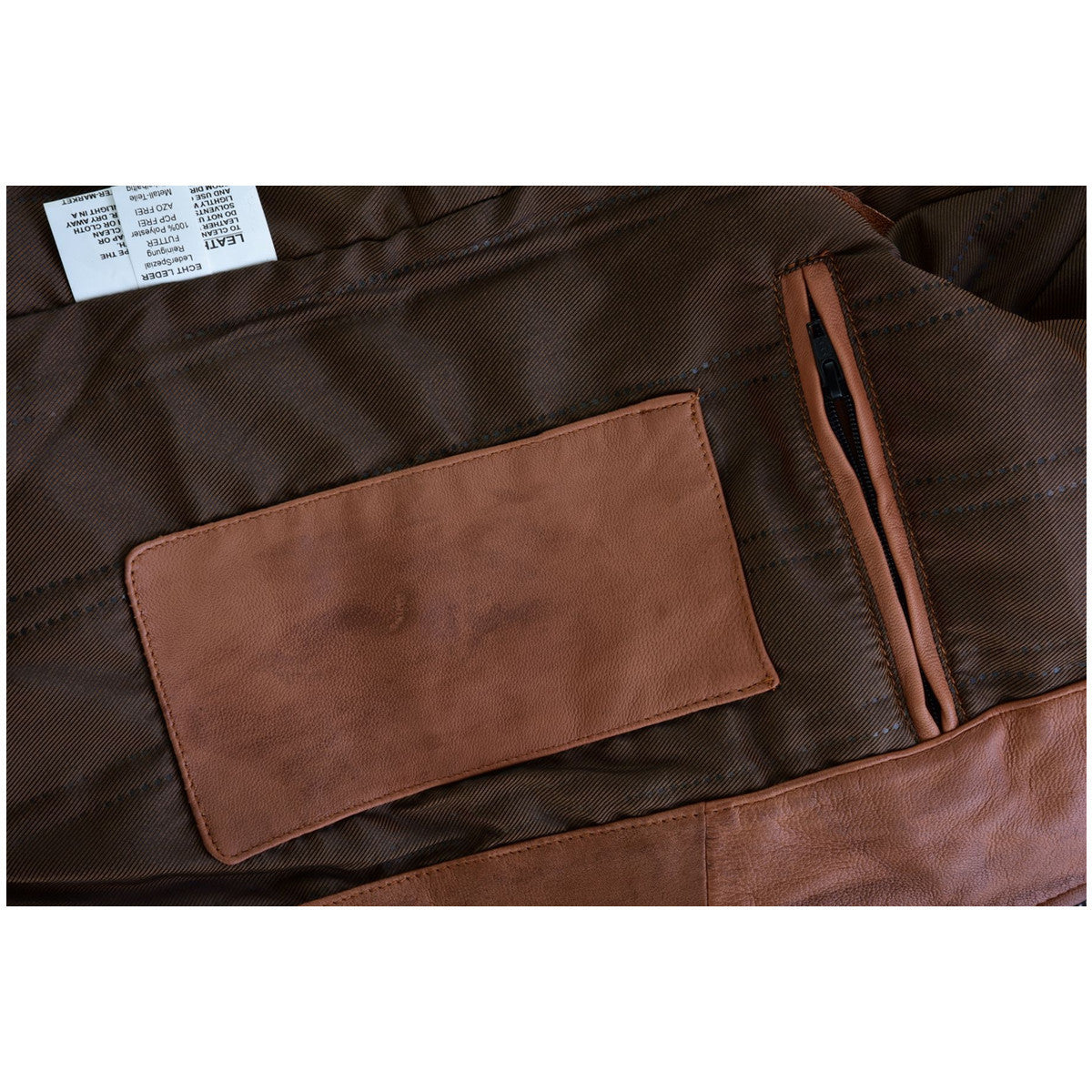 VL550Br Vance Leather Men's Cafe Racer Waxed Lambskin Austin Brown Motorcycle Leather Jacket- Detail