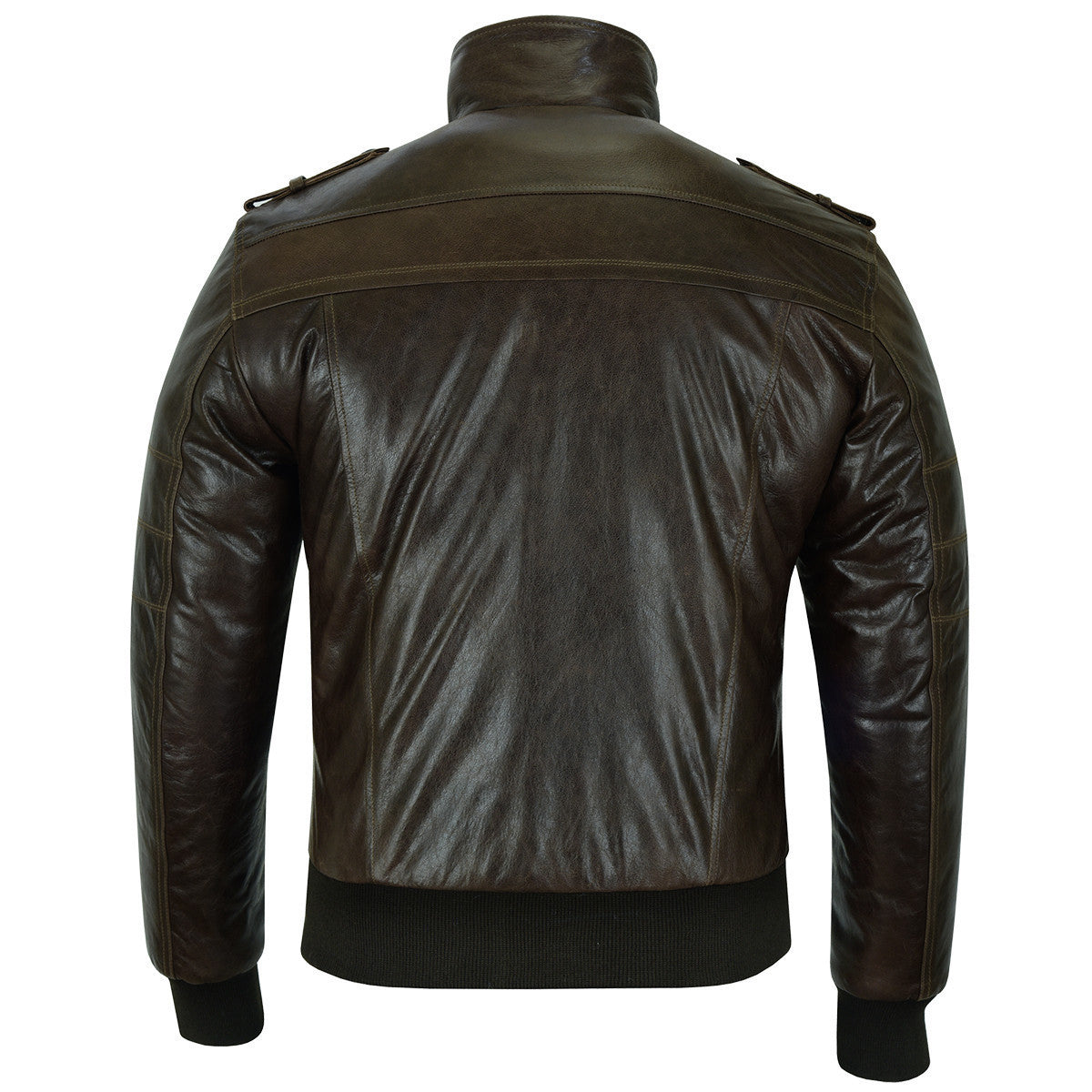 Vance Leather VL551Br Men's Vincent Brown Waxed Lambskin Motorcycle Leather Jacket - Back View