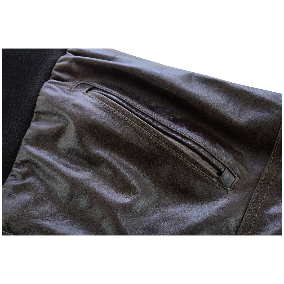 Vance Leather VL551Br Men's Vincent Brown Waxed Lambskin Motorcycle Leather Jacket - Detail-View