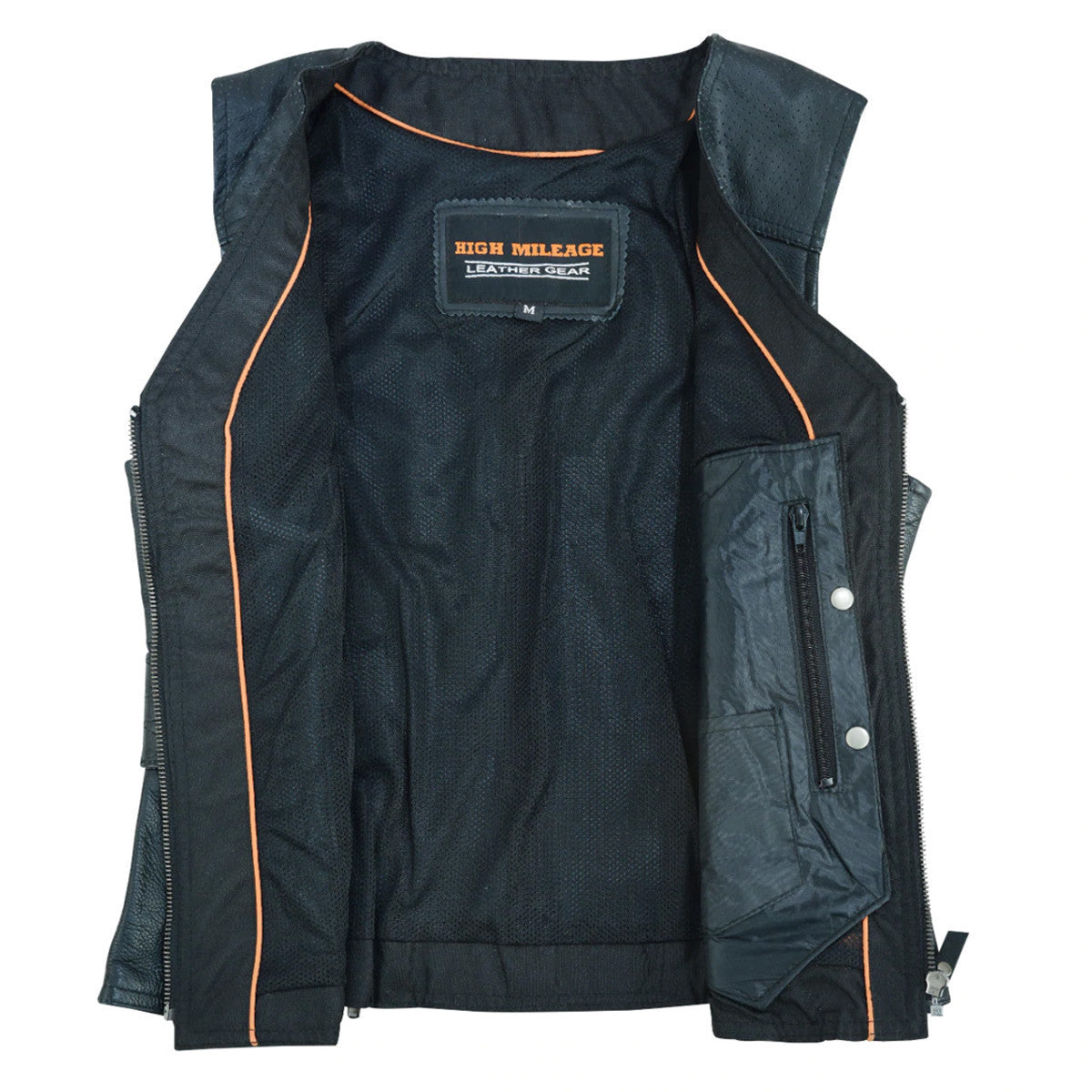 High Mileage HML1104B Ladies Premium Black Vest with Fringes and Rivets - Open View