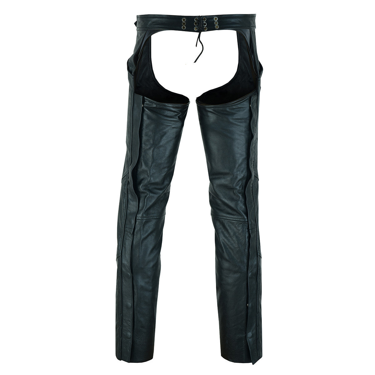 Vance Leather VL806S Mens and Womens All Season Black Zip-out Insulated Pants Style Biker Leather Motorcycle Chaps - Back View