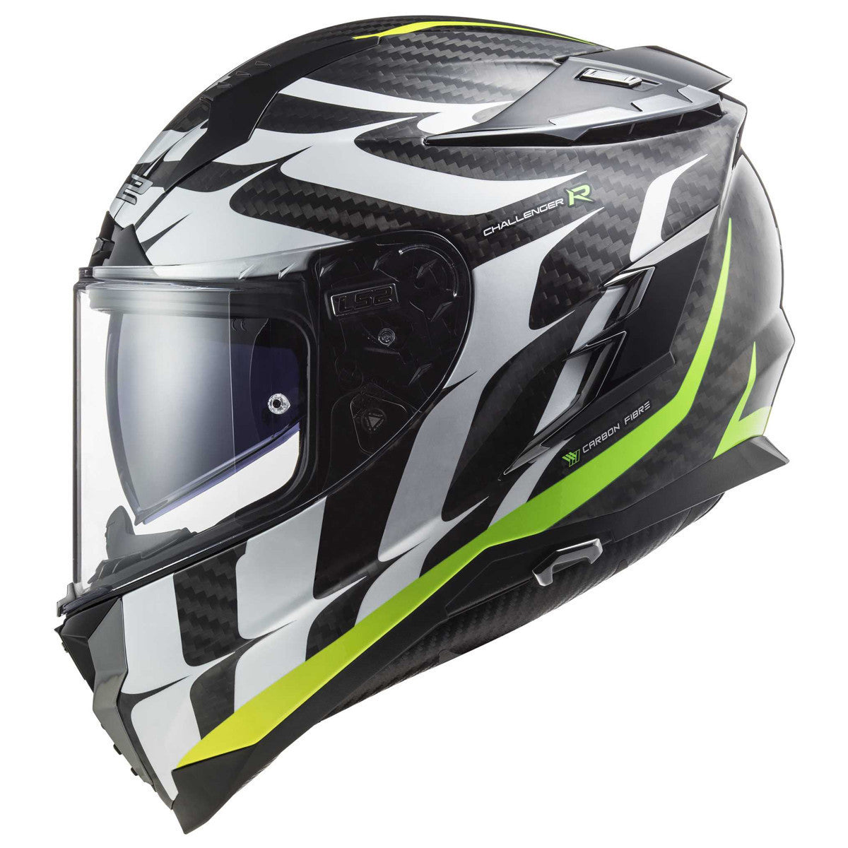 LS2 Challenger Carbon Flames Helmet-White/Yellow-Side-View