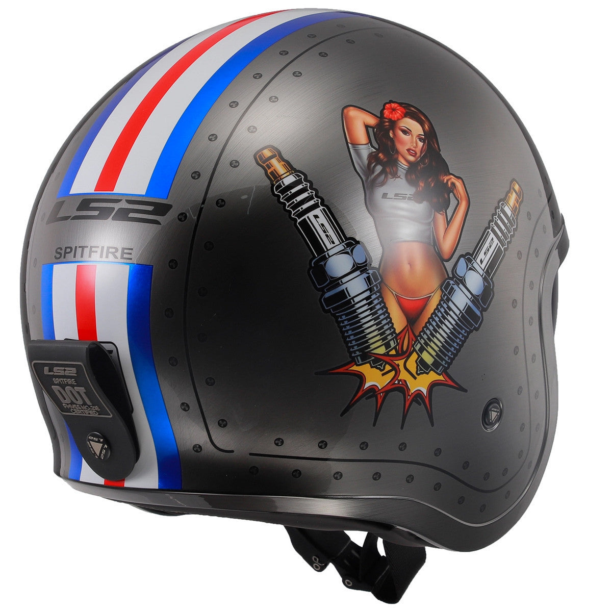 LS2 Spitfire Spark Helmet-Aluminium Silver-Rear-View