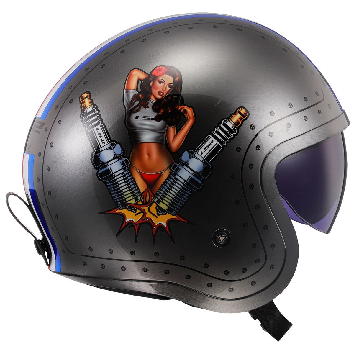 LS2 Spitfire Spark Helmet-Aluminium Silver-Side-View