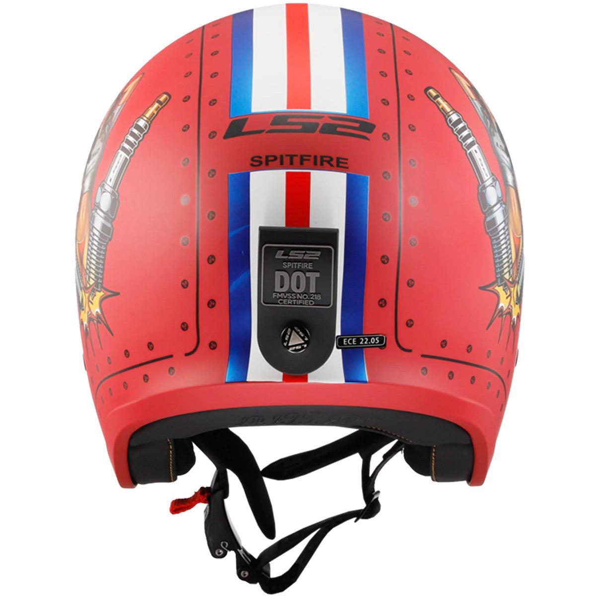 LS2 Spitfire Spark Helmet-Flat Red-Back-View