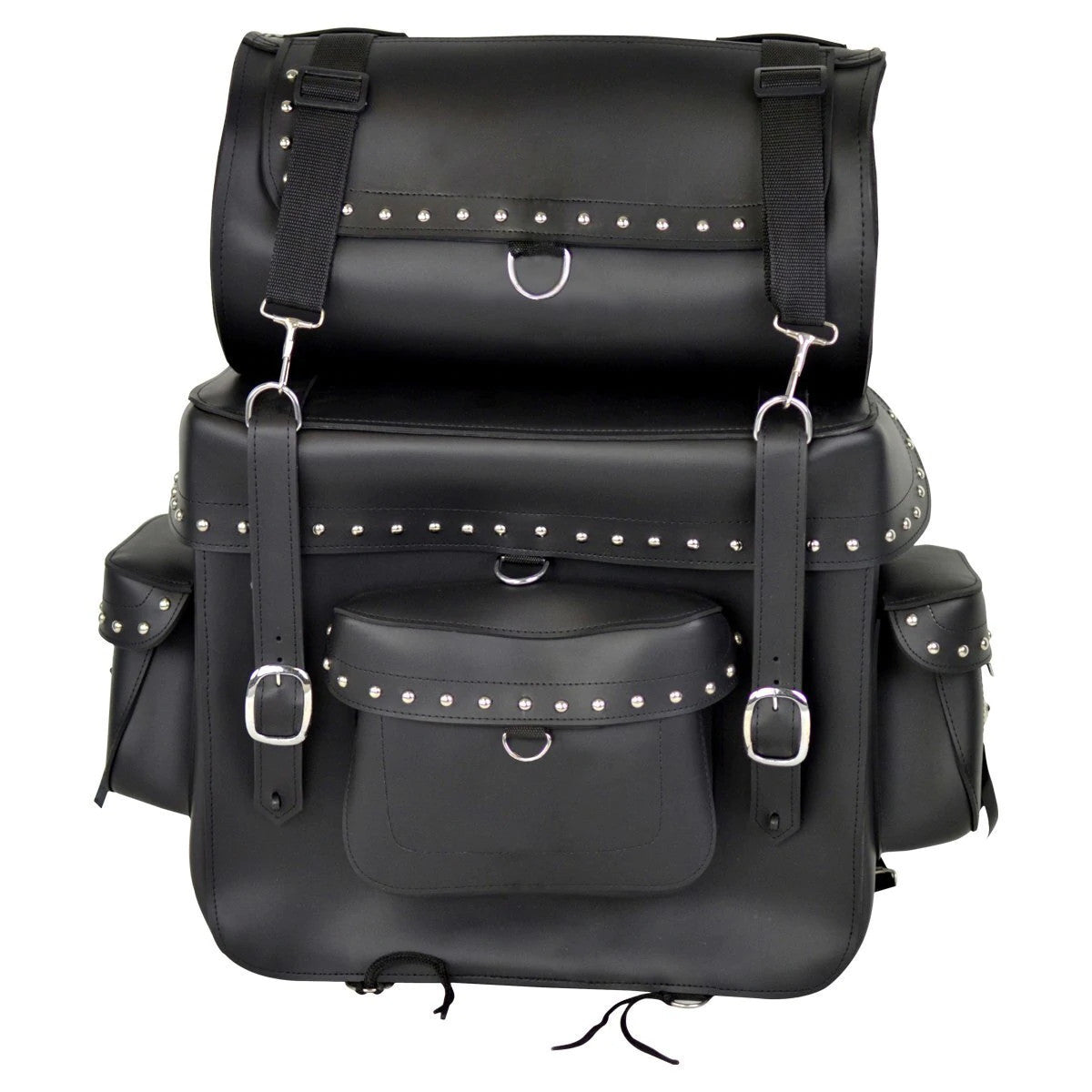 Vance VS338 Studded Large Sissy Bar Travel Pack Bag - front