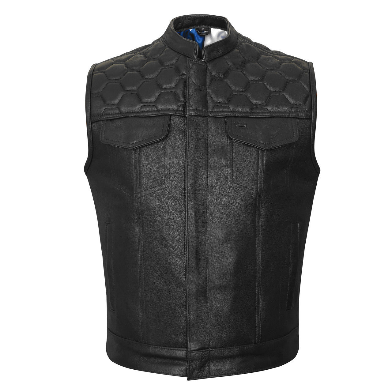 High-Mileage-HMM914P-Men's-Zipper-Snap-Closure-Leather-Club-Vest-padding-Quick Access-American-Flag-Liner-front