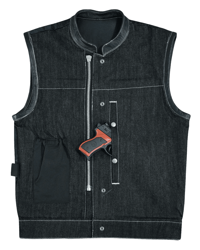 Mens-Denim-Leather-Vest-with-White-Stitching-front