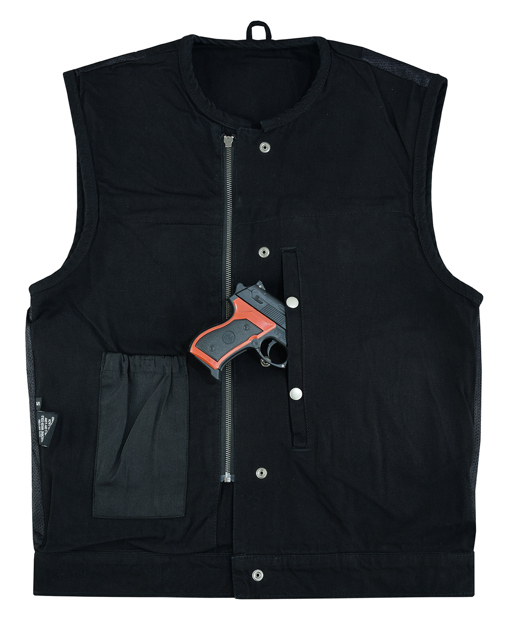 Mens-Black-Denim-Collarless-Vest-front