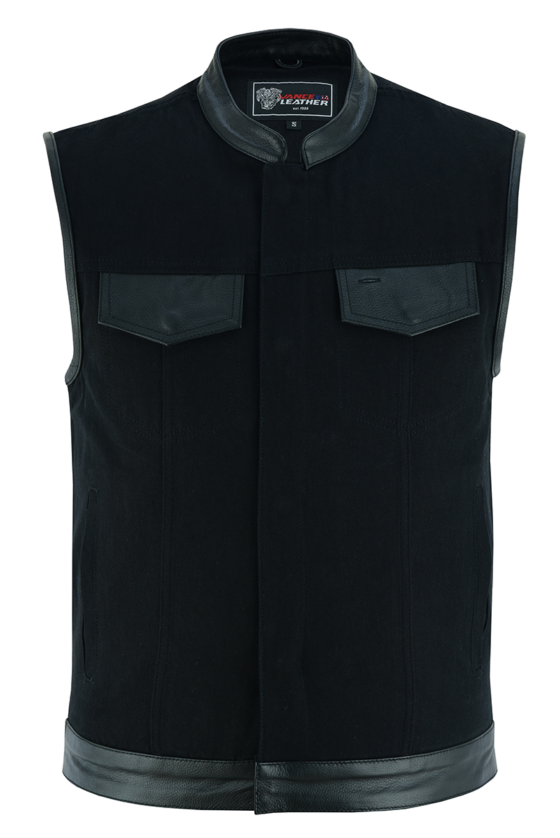 Denim-Black-Club-Vest-Leather-trims-front