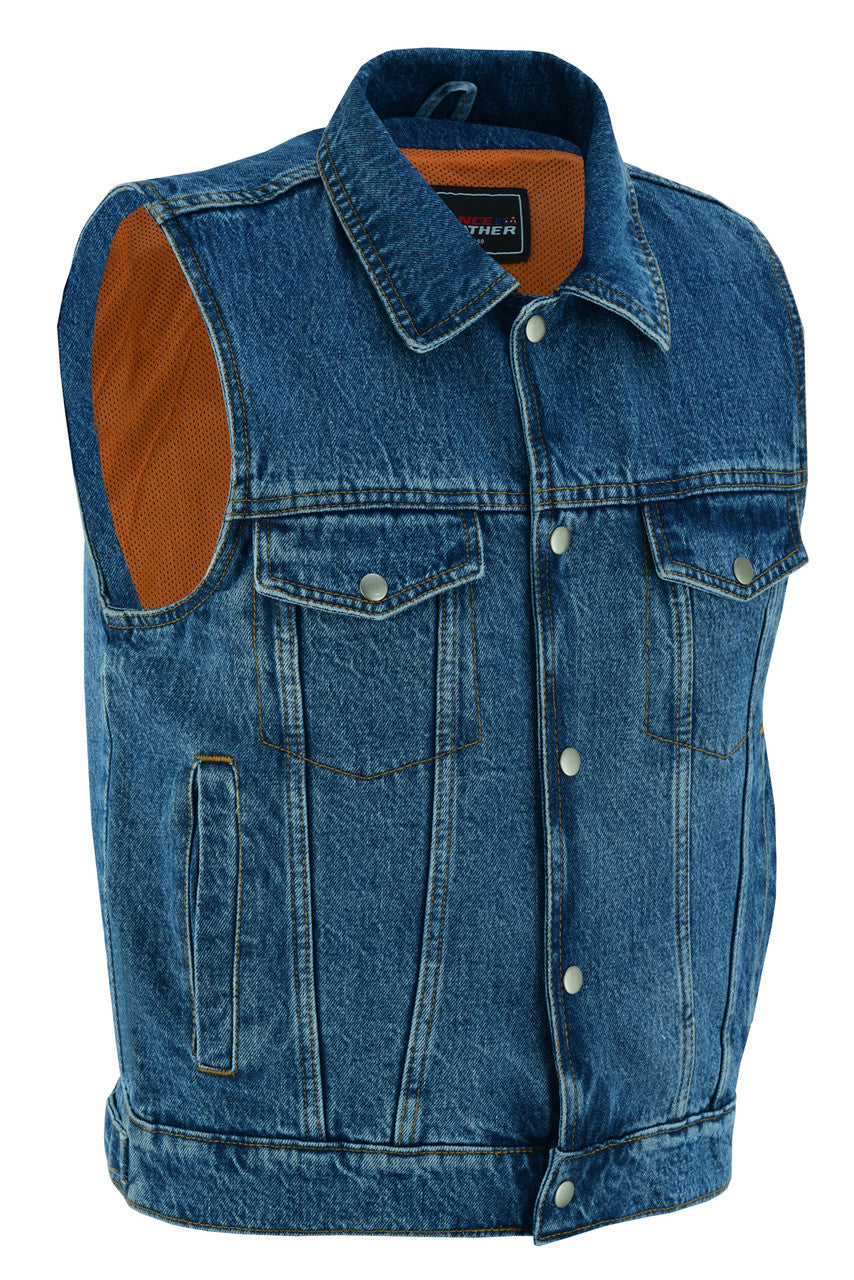 Vance VB917BL Mens Blue Jean Style Denim Motorcycle Vest-main