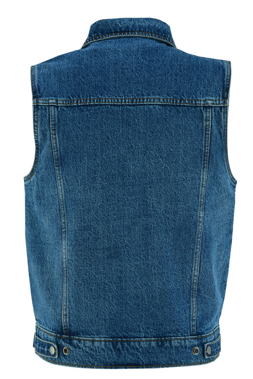 Vance VB917BL Mens Blue Jean Style Denim Motorcycle Vest-back