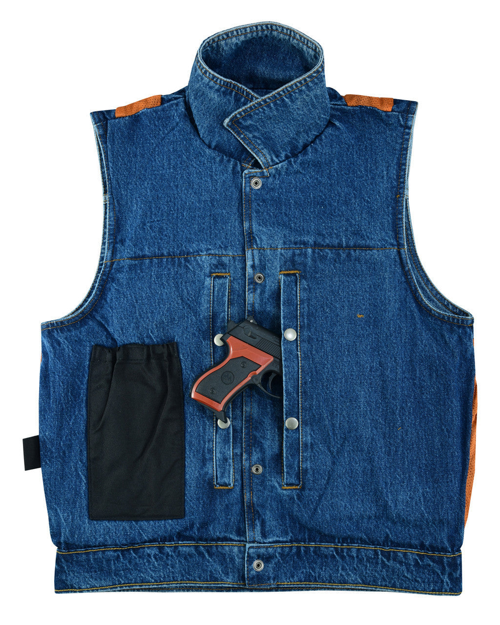 Vance VB917BL Mens Blue Jean Style Denim Motorcycle Vest-detail