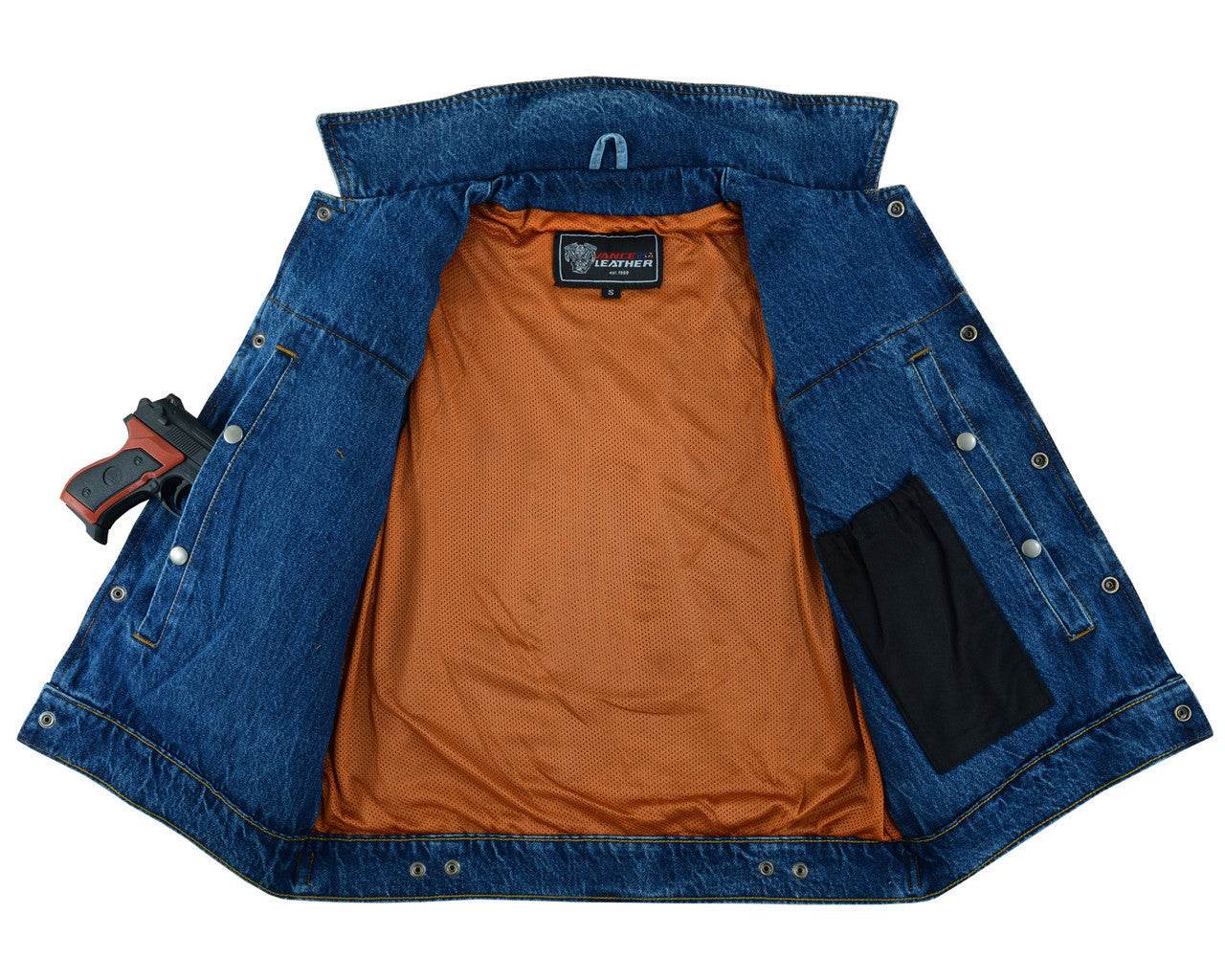 Vance VB917BL Mens Blue Jean Style Denim Motorcycle Vest-detail