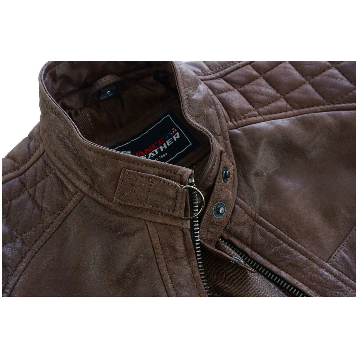 Vance Leather VL550CBr Men's Cafe Racer Waxed Lambskin Chocolate Brown Motorcycle Leather Jacket- detail