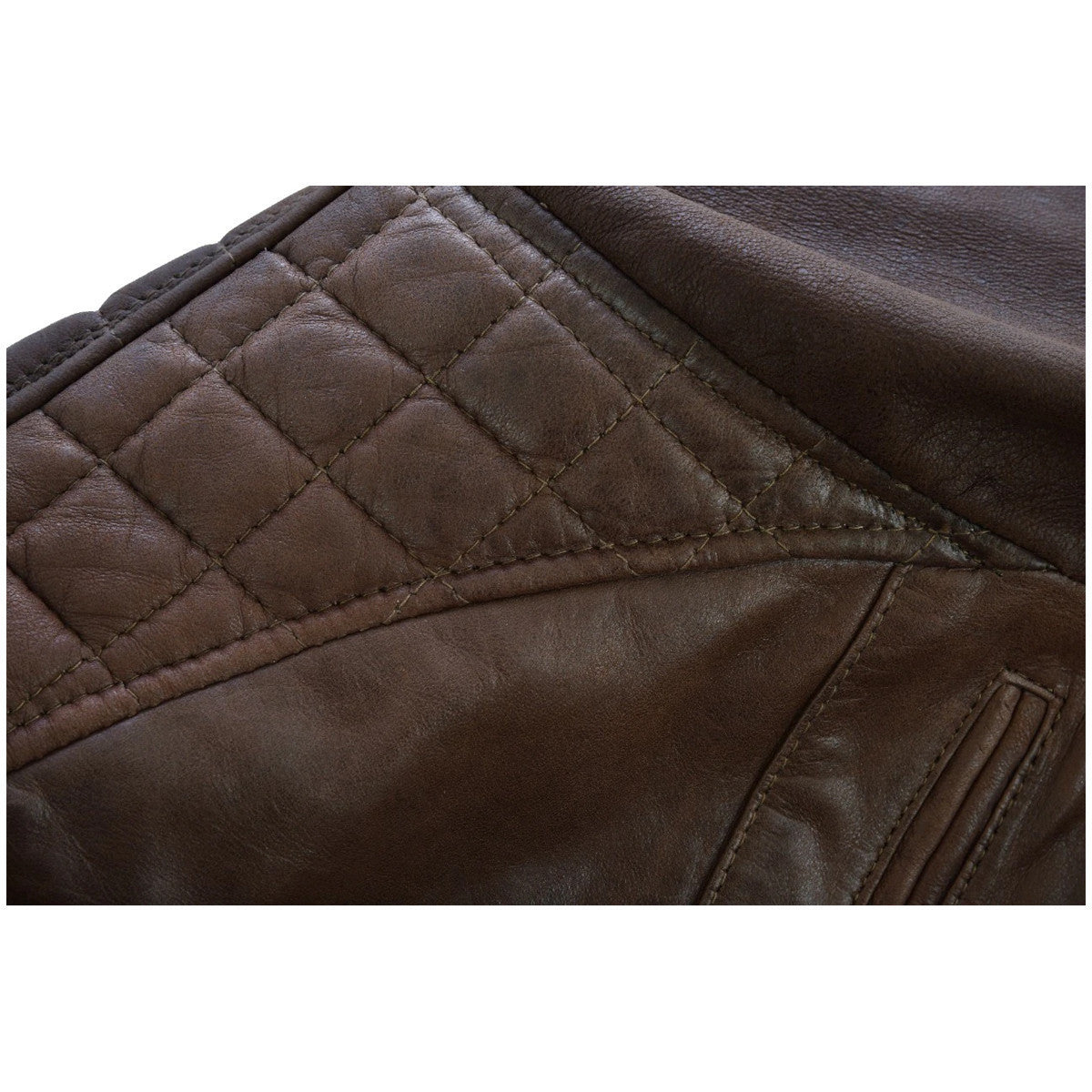 Vance Leather VL550CBr Men's Cafe Racer Waxed Lambskin Chocolate Brown Motorcycle Leather Jacket - detail