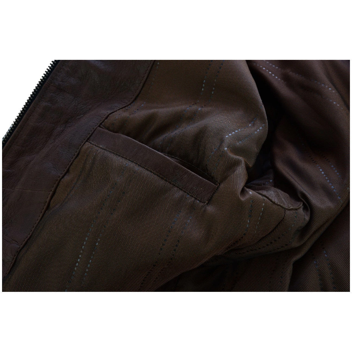 Vance Leather VL550CBr Men's Cafe Racer Waxed Lambskin Chocolate Brown Motorcycle Leather Jacket - detail