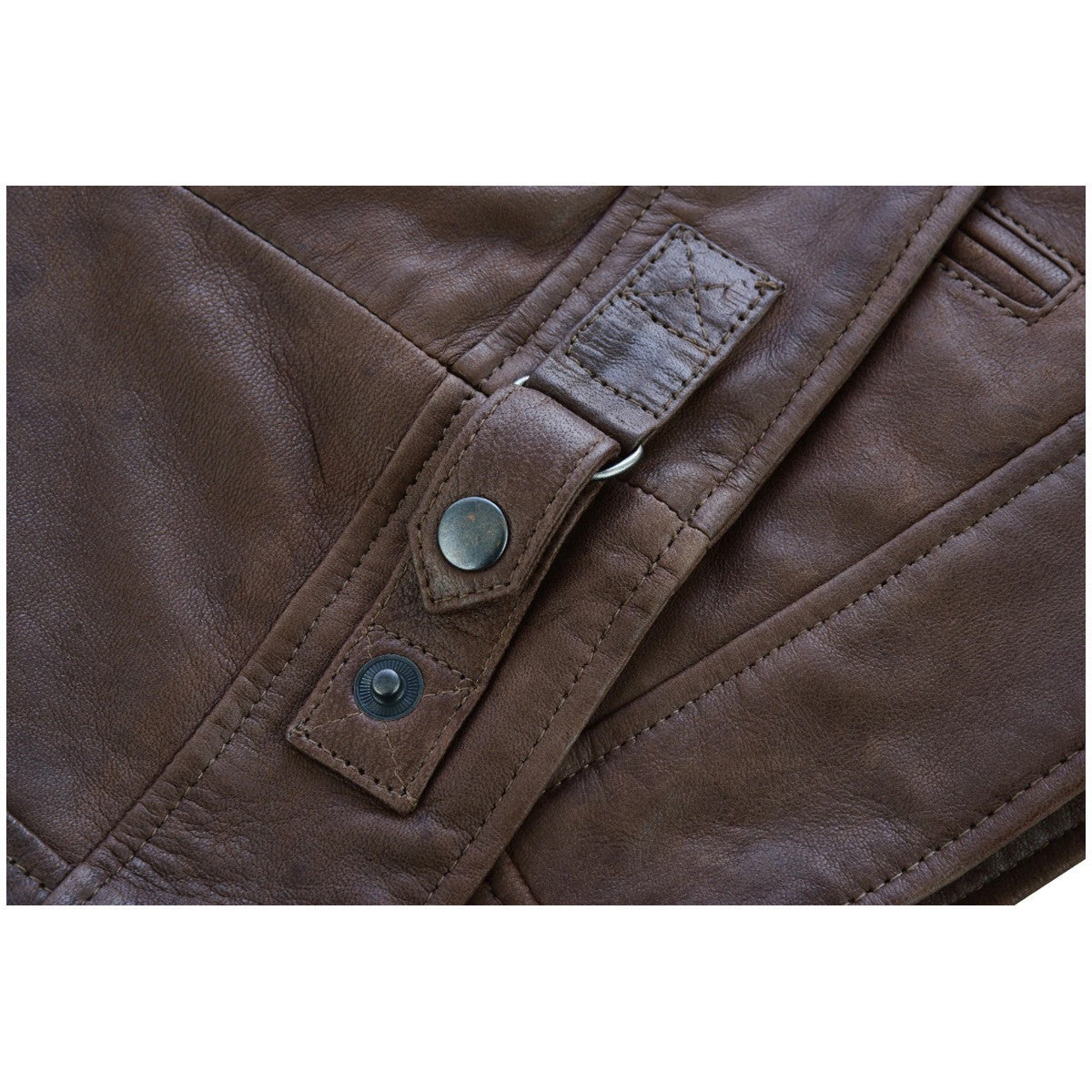 Vance Leather VL550CBr Men's Cafe Racer Waxed Lambskin Chocolate Brown Motorcycle Leather Jacket- detail